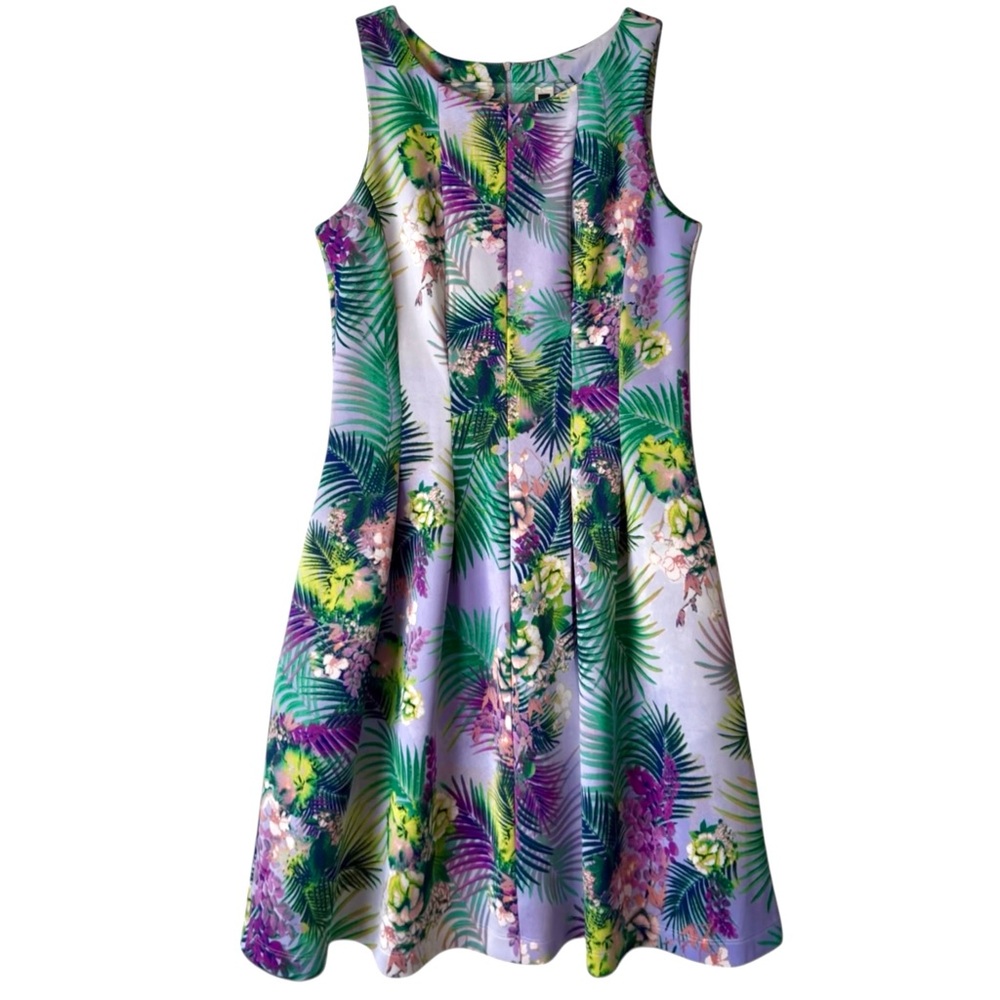 Julian Taylor Ponte Knit Dress Size 10 Floral Sleeveless Fit & Flare Pockets